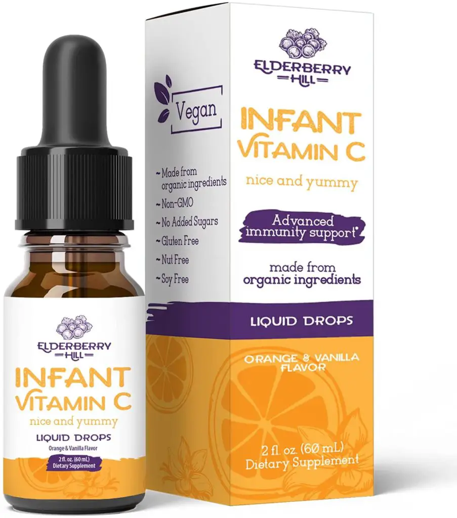 Elderberry vitamin c supplement for babies in liquid drop form.