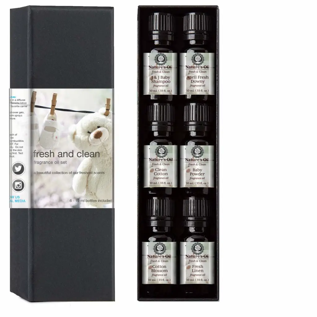 Fresh and clean essential oil set that smell like clean laundry.
